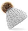 Beechfield CB412b Junior Faux Fur Pom Pom Chunky Beanie - Light Grey - One Size