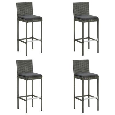 Tuinbarkrukken met kussens 4 st poly rattan grijs