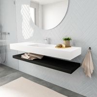 Mondiaz Alan badmeubel 150 cm solid suface planchet urban vrijhangend wastafel midden 1 kraangat wit Mondiaz Alan badmeubel 150 cm solid suface planchet urban vrijhangend wastafel midden 1 kraangat wit