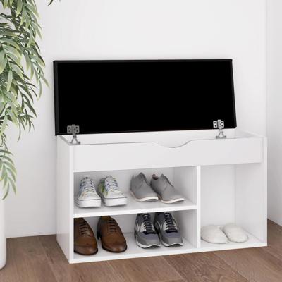 Schoenenbank met kussen 80x30x47 cm bewerkt hout wit