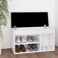 Schoenenbank met kussen 80x30x47 cm bewerkt hout wit