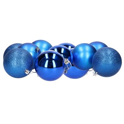 Gerimport Kerstballen - 12x stuks - 6 stuks - blauw - kunststof - D8 cm