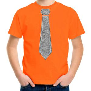 Verkleed t-shirt voor kinderen - glitter stropdas - oranje - jongen - carnaval/themafeest kostuum