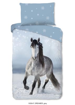Good Morning Dekbedovertrek "paard in de sneeuw" - Grijs - (140x200 cm) - Katoen Flanel