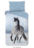 Good Morning Dekbedovertrek "paard in de sneeuw" - Grijs - (140x200 cm) - Katoen Flanel