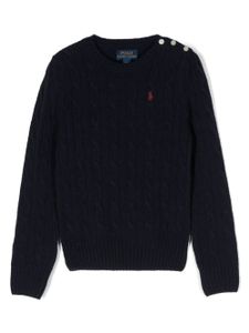 Ralph Lauren Kids pull en maille torsadée à logo Polo Pony - Bleu