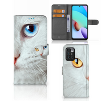 Xiaomi Redmi 10 Telefoonhoesje met Pasjes Witte Kat - thumbnail