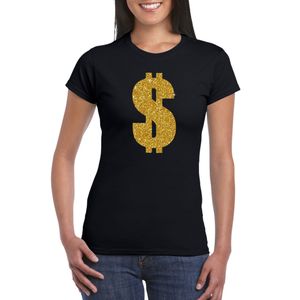 Gouden dollar / Gangster verkleed t-shirt / kleding zwart dames