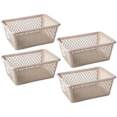 Opbergmand/kastmandje - 4x stuks - 6,5 liter - beige - kunststof - 20 x 30 x 11 cm