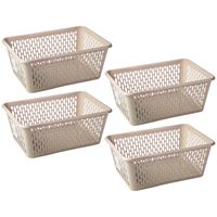 Opbergmand/kastmandje - 4x stuks - 6,5 liter - beige - kunststof - 20 x 30 x 11 cm