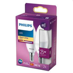 Philips led lamp E14 25W 250LM kaars mat 2 stuks