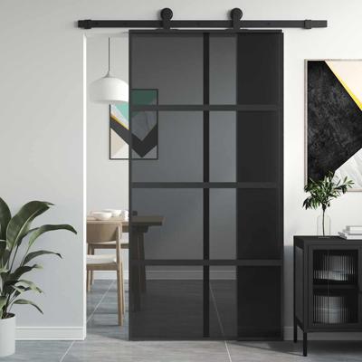 Schuifdeur 102,5x205 cm gehard glas en aluminium zwart