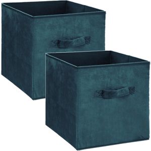 Set van 2x stuks opbergmand/kastmand 29 liter petrol groen polyester 31 x 31 x 31 cm