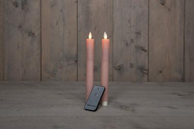 2PCS ROZE RUSTIEK WAX DINER KAARS 23CM BEW. VLAM MET AFSTANDS BEDIENING 2XAA - Annas collection