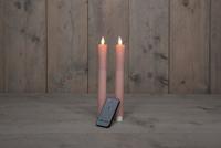2PCS ROZE RUSTIEK WAX DINER KAARS 23CM BEW. VLAM MET AFSTANDS BEDIENING 2XAA - Annas collection