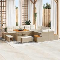 13-delige tuinsofa set met kussens in beige poly rattan en acacia