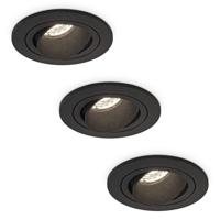 Set van 3 Philadelphia LED inbouwspots - Dimbaar - Incl. GU10 - 4000K - 4 Watt - Zwart - Kantelbaar - IP20 voor binnen - Rond