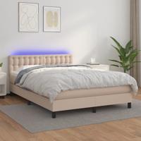 Boxspring met matras en LED kunstleer cappuccinokleur 140x190cm