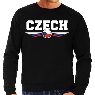 Tsjechie land thema sweater - met vlag kleuren - zwart - heren - Supporters trui - lange mouwen