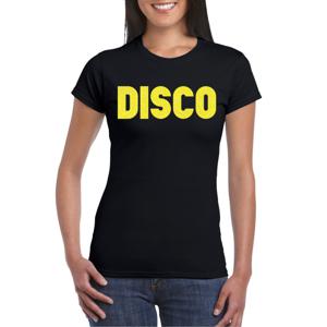 Bellatio Decorations Verkleed T-shirt dames - disco - zwart - geel glitter - jaren 70/80 - carnaval 2XL  -