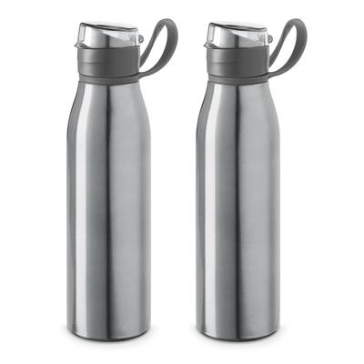 Waterfles - 2x - 650 ml - aluminium - klepdop - handvat - zilver - sportfles - bpa-vrij