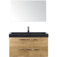 Seville Badmeubelset 100 cm - Natuur Eiken - Wastafel Hardsteen Wit Lucca met Spiegel