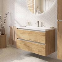 Saqu Gaia ondiep badmeubel incl. glans witte wastafel 80x40x64cm eiken marcato - aluminium greeplijst