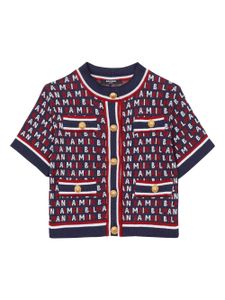 Balmain Kids cardigan à logo en jacquard - Bleu