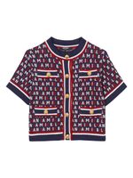 Balmain Kids cardigan à logo en jacquard - Bleu - thumbnail