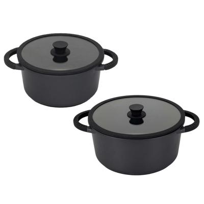 Braadpan/stoofpan - 2x - cast aluminium - 5 en 9 liter - 24 en 28 cm - antraciet - stoofpotten