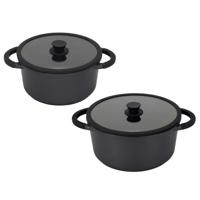 Braadpan/stoofpan - 2x - cast aluminium - 5 en 9 liter - 24 en 28 cm - antraciet - stoofpotten Braadpan/stoofpan - 2x - cast aluminium - 5 en 9 liter - 24 en 28 cm - antraciet - stoofpotten