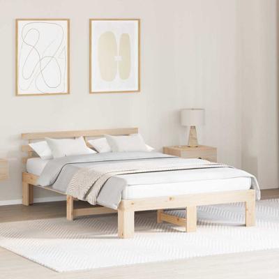 Bedframe met hoofdeinde Bruin 135 x 190 cm Massief grenenhout