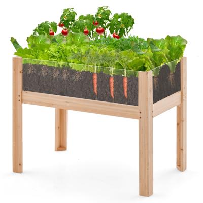 Houten Verhoogde Bloembak Groot Plantenbak met Afvoergaten & Transparante Acrylplaten Tuinbak 75 x 46 x 61 cm Natuur