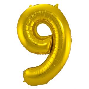 Folat Verjaardag Leeftijd folieballon - 9 jaar - goud - 96 cm - cijferballon groot