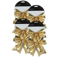 Kerstornamenten strikken - 8x - glanzend goud - 15 x 17 cm - kerstboomstrikjes