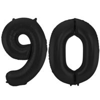 Folat Folie ballonnen - 90 jaar cijfer - zwart - 86 cm - leeftijd feestartikelen - verjaardag
