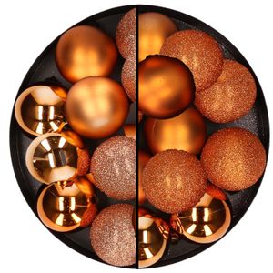 24x stuks kunststof kerstballen mix van koper en oranje 6 cm