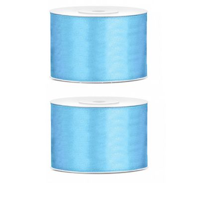 2x Hobby/decoratie lichtblauw satijnen sierlint 5 cm/50 mm x 25 meter
