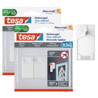 Tesa zelfklevende spijkers - 4x st - wit - draagkracht 0,5 kg - voor gevoelige oppervlakken