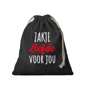 1x Katoenen tasje/ cadeautasje Zakje Liefde zwart 25 x 30 cm - cadeauverpakking feest