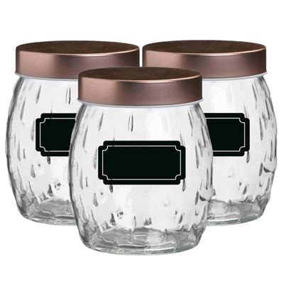 Voorraadpot/bewaarpot Beau - 6x - 2L - glas - koperen deksel - incl. etiketten