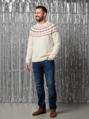 Jacquard herentrui capsule familie Kerst ENVIE DE FRAISE ecru