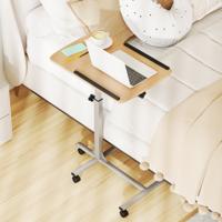 Laptoptafel met 5 wielen Bijzettafel Notebooktafel Hoogte/Hoek Verstelbaar Rollentafel met Remmen 60×40×71-91cm Natuur