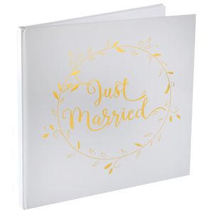 Santex gastenboek/receptieboek? Just Married - goud/wit - Bruiloft - 24 x 24 cm   -