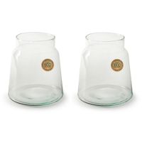 Set van 2x stuks bloemenvazen - Eco glas transparant - H20 x D14.5 cm - thumbnail