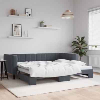 Slaapbank met onderschuifbed 90x200 cm fluweel donkergrijs