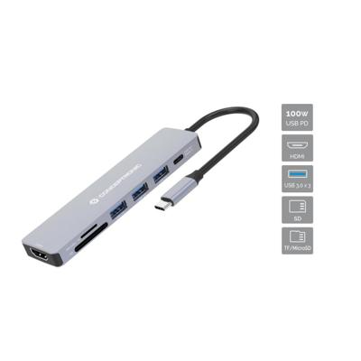 Conceptronic donn19g 7-in-1 usb 3.2 gen 1 docking station, hdmi, usb-a 3.0 x 3, sd, tf/microsd, 100w