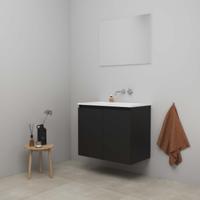 On-Line Badkamermeubelset - 80 cm - Bouwpakket - Greeploos 2 Deuren - Acryl Wastafel - zonder Kraangat - Spiegel - Mat Zwart