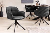 Draaibare designstoel EUPHORIA Zwart echt lederen metalen frame met armleuning - 45859