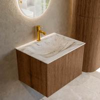 Badmeubel Mondiaz Kurve-Dlux | 60 cm | Meubelkleur Walnut | Wastafelkleur Glace | Solid surface | Midden spoelbak | 1 kraangat